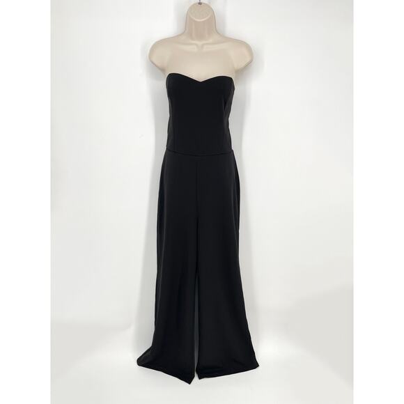 Lulus Edith NEW Strapless Jumpsuit Sz XL Black Wide Leg Fully Lined Zip Back - Picture 1 of 11